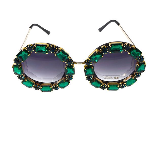 

new fashion baroque round women girls flower sunglasses retro brand green crystal sunglasses birthday&party gifts, White;black