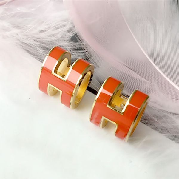 

316l titanium steel punk earring with enamel h words for man and women stud earring jewelry with logo gift ing, White