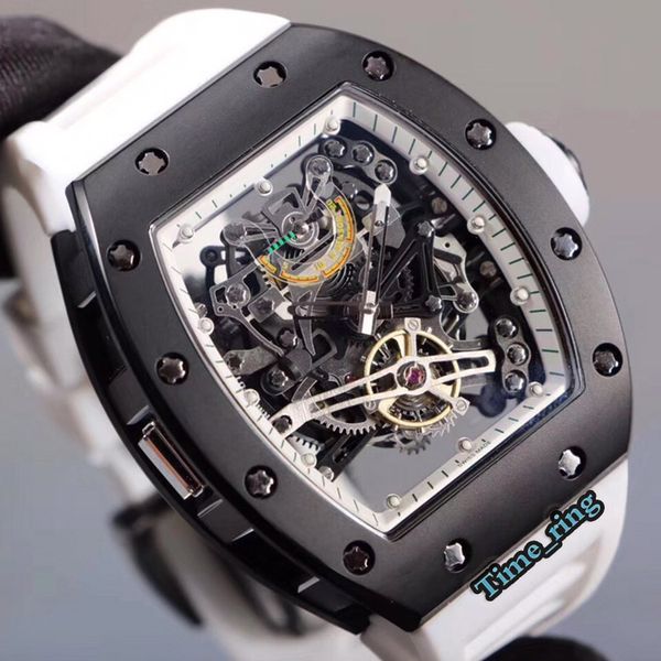 

edition rm 38-01 skeleton dial black steel case japan miyota automatic movement rm 38-01 mens watch white rubber strap designer watches, Slivery;brown