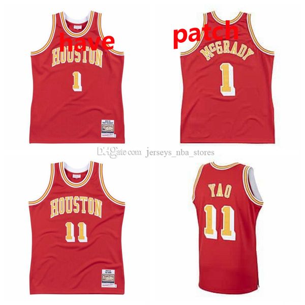 

men houston rockets tracy mcgrady 1 yao ming 11 mitchell & ness teal road 2004-05 hardwoods classics authentic jersey 01, Black;red