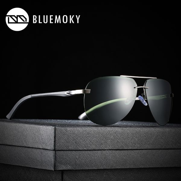 

bluemoky rimless pilot sun glasses for men hd polarized uv400 driving sunglasses male brand designer shades eyewear gafas de sol, White;black