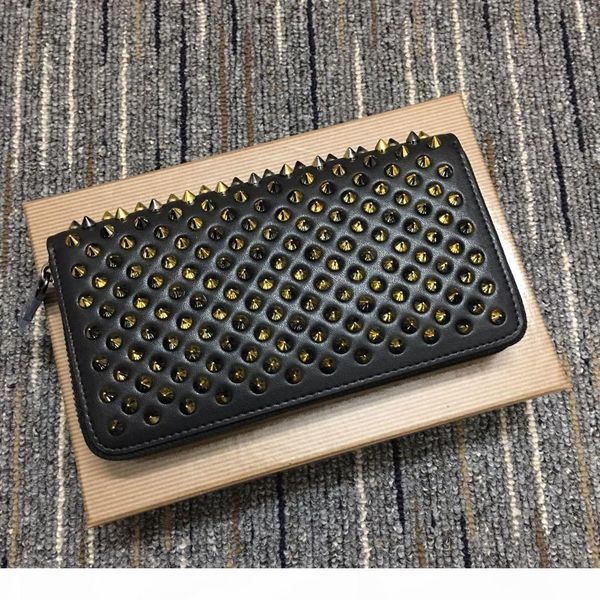 

in the new fashion leather long square rivet wallet multifunctional compartment card package id card leisure trend avant-garde, Red;black