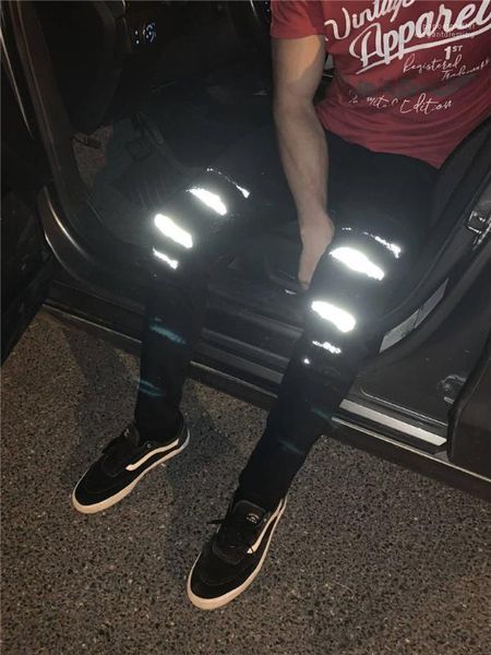 

fit high street jeans hihop мужчины дизайнер 3m reflective black jeans байкер ripped тонкий, Blue