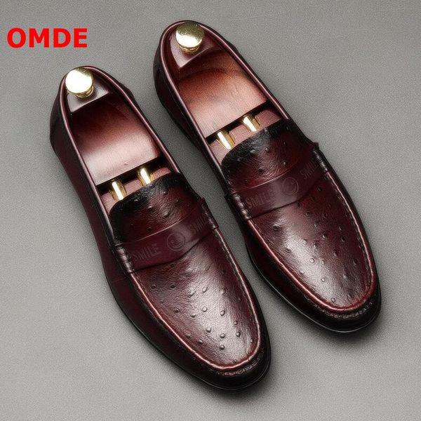 

omde new fashion soft embossed genuine leather loafers men casual slip on shoes luxury boat shoes summer men's flats slippers, Black