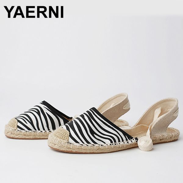 

yaerni 2020 new summer women espadrilles ankle strap platform sandals leopard zebra lace up women flat sandals 35-43, Black
