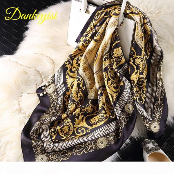 

dankeyisi] brand designer summer scarves women 100% silk scarf scarves shawl hijab big square 90*90cm, Blue;gray