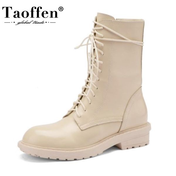 

taoffen women half short boots fashion leather zipper shoes woman winter warm shoes women casual flat footwear size 33-40, Black