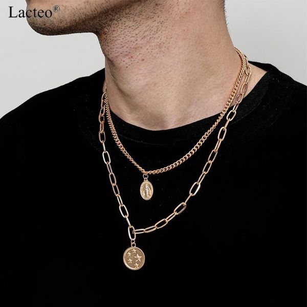 

lacteo vintage carved coin virgin mary pendant necklace punk double layered cross chain choker necklace jewelry for women gifts, Silver