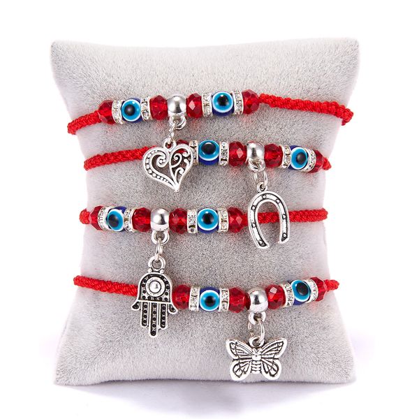 

2020 fashion red string blue turkish evil eye bead bracelet thread hamsa horseshoe heart butterfly dangle charms braid jewelry, Black