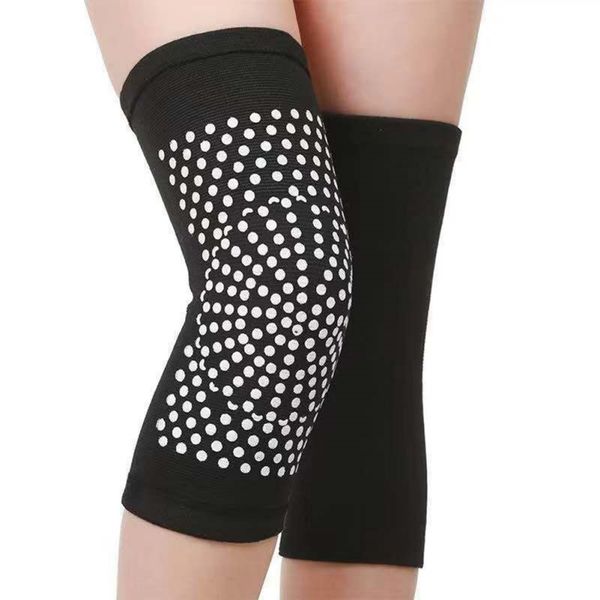 

1 pair knee support protector self heating knee pad elastic infrared heated bandage sports leg brace wrap support pad, Black;gray