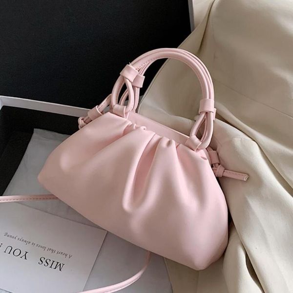 

shoulder bags elegant female solid color tote bag 2021 quality pu lather women's designer handbag travel messenger cloud
