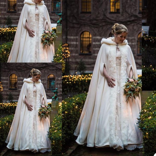 Mantello invernale Manteau da sposa bianco con pelliccia all'interno Abiti da sposa lunghi Giacche da banchetto per feste speciali Abiti da sposa