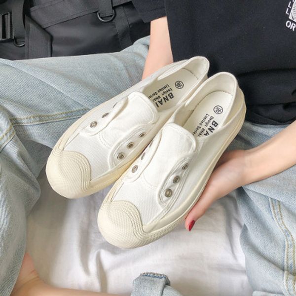 

2020 summer new korean half-support canvas shoes female students low-cut casual niche two casual white shoes, Black