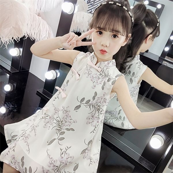 

chinese style girls chiffon dress 2019 summer baby girls cheongsam princess dress national style hanfu little girl costume 2-10y 0922, Red;yellow