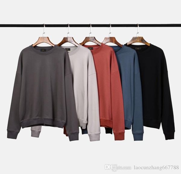 

2018 latest kanye west season 5 oversize solid color round collar men sweatshirts hip hop dark grey pullover hoodie fashion 5 style m-xl, Black