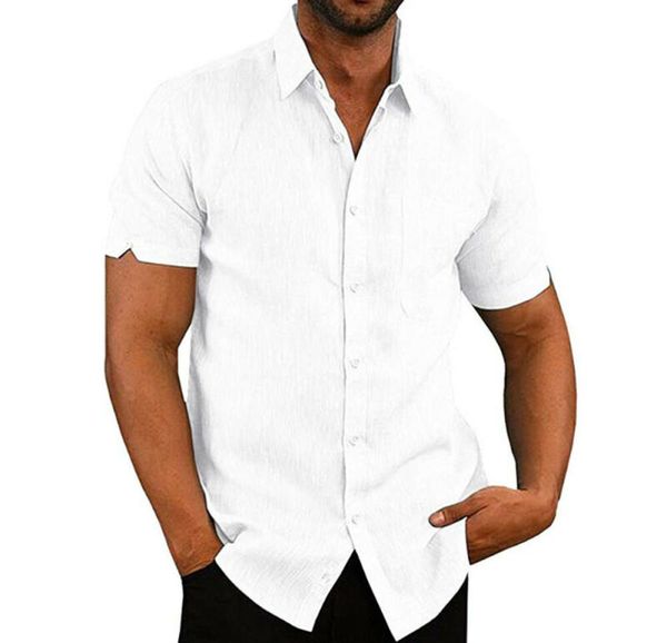 

men's casual shirts 2021 solid slim fit shirt short sleeve turn-down collar color, White;black