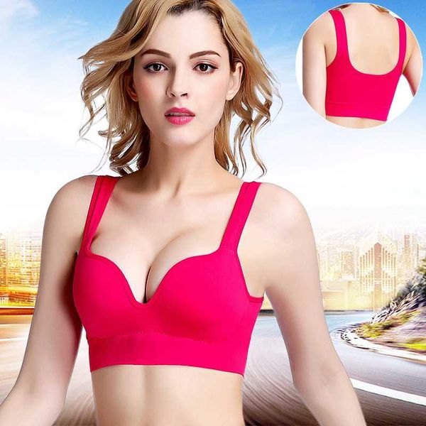

womens sport bra fitness active running vest underwear padded crop underwear no wire-rim female gym bras, Red;black