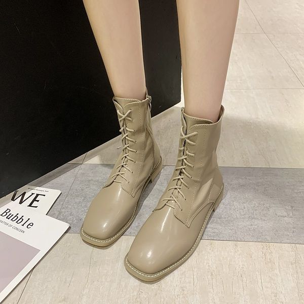 

zoki pu chic design women boots fashion cool new mid-calf winter boots ladies low heel short warm square toe heel shoes, Black