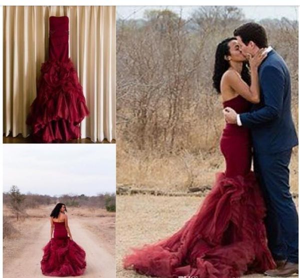 

burgundy mermaid wedding dresses plus size bohemian lace mermaid trumpet wedding dresses bridal gowns off the shoulder robe de soiree, White