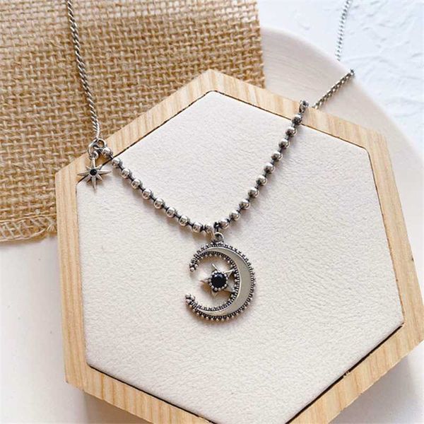 

hip hop cool iced out rapper beads tennis chain necklaces & pendants for women moon star black cz stones vintage tibetan, Silver