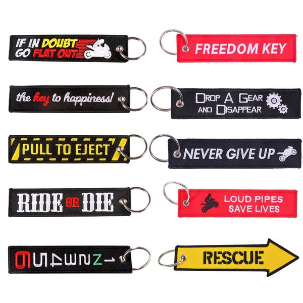 

fashion embroidery car keychains never give up double side tag novelty keychain for motorcycle keys keyring men boyfriend gift, Silver