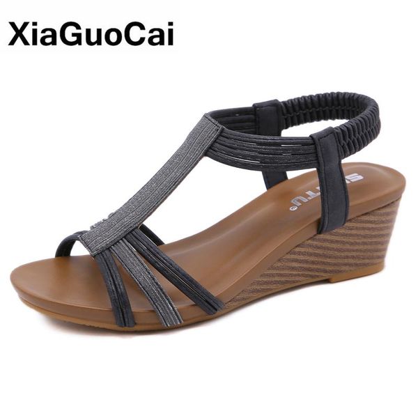 

summer women sandals fashion bohemia comfortable lightweight ladies shoes height increasing female sandals wedges big size, Black
