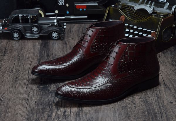 

business casual leather boots men genuine leather formal wear work shoes botas hombre short wedding shoes pointed toe ankle, Black