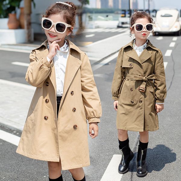 

autumn new casual baby girls windbreakers loose cotton kids long coats children fashion solid clothes for 6 8 10 12 years, Blue;gray