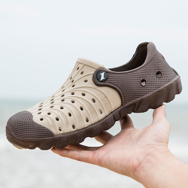

summer hole shoes new men garden casual male sandals rubber for men summer slides crocse swimming jelly shoes size 40-46, Black