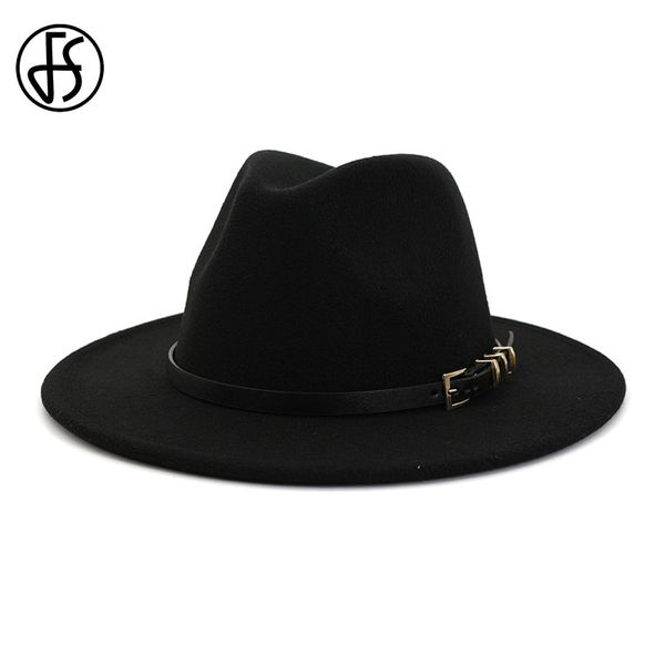 

fs black pink wool jazz hat women men felt wide brim trilby ladies vintage panama fedora cap autumn winter hats red green, Blue;gray