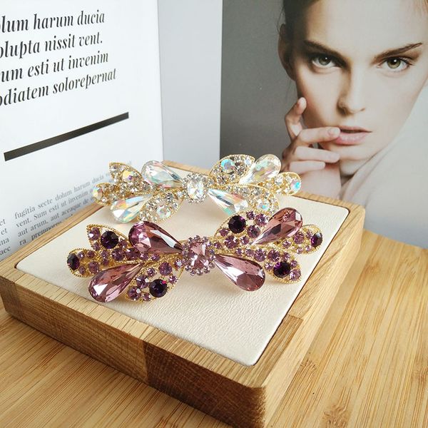 

elegant crystal rhinestone bow-knot hair clips gold hair barrettes clips fine floral hairpin for women wedding accessories, Golden;silver