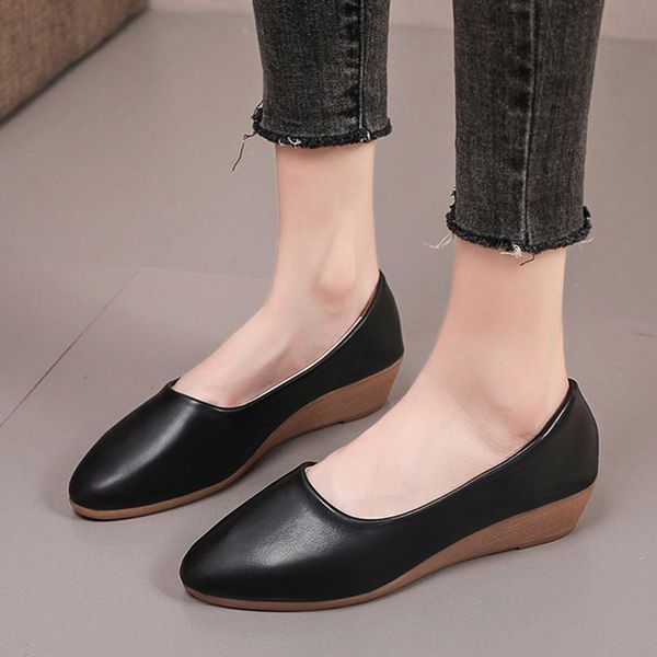 

spring autumn women boat shoes low heels dress shoes wedges pumps black office work comfortable grandma beige 8427n