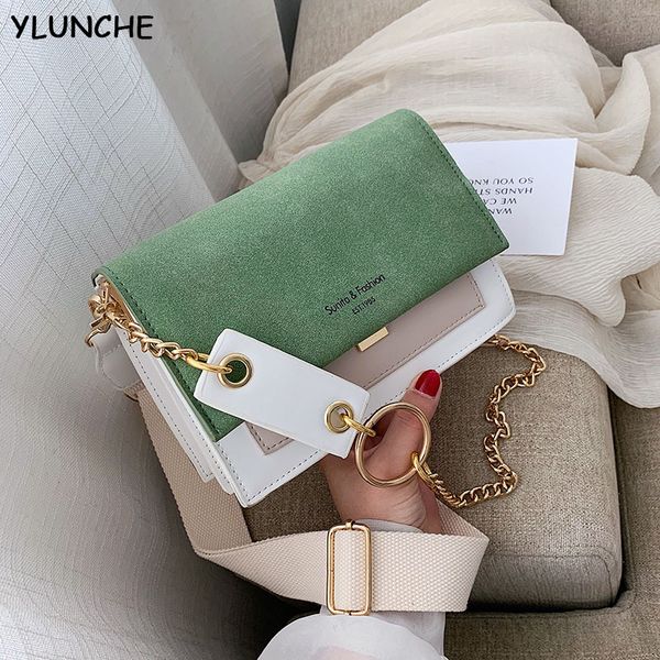 

2020 chain messenger shoulder bag ladies purses and handbags cross body scrub leather contrast color crossbody bags for women
