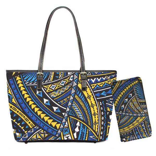 

luxury design women handbags traditional ethnic tribes pattern pu leather shoulder bags 2pcs/set shopping tote bag