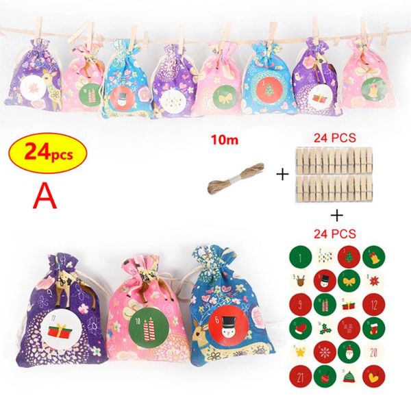 

1 set christmas gift bag candy bag with clips rope and stickers set j2y