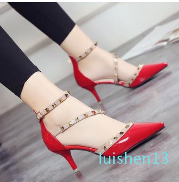 

fashion new summer women's sandals shoes sandale thin heel high heels open toe sandals woman rivet shoes size 34-40 l13, Black