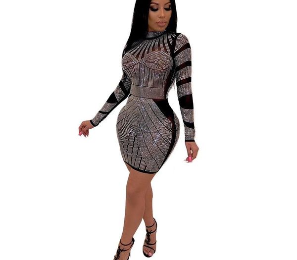 

women new style night club fashionable set auger round collar european and american wind dresses, Black;gray