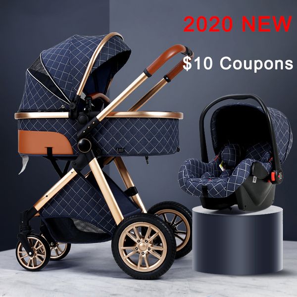 

luxury baby stroller 3 in 1 high landscape cart can sit can lie pushchair cradel infant carrier lj200902