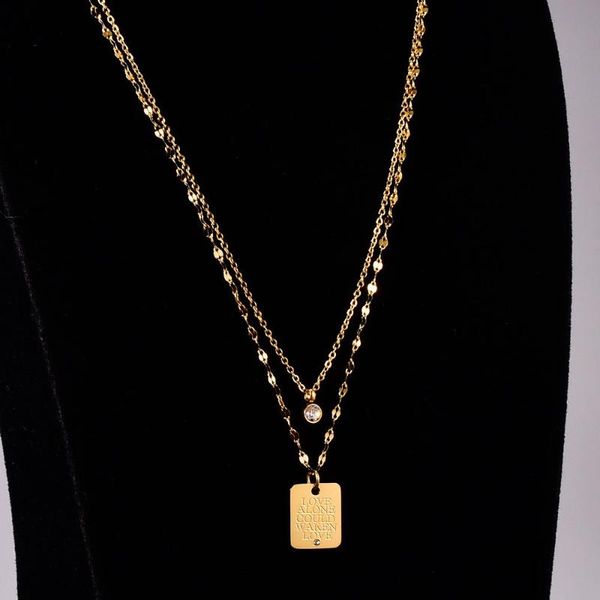 

gold plated stainless steel multi-layer chains necklaces for women jewelry on the neck, fashion square necklace with crystal, Silver
