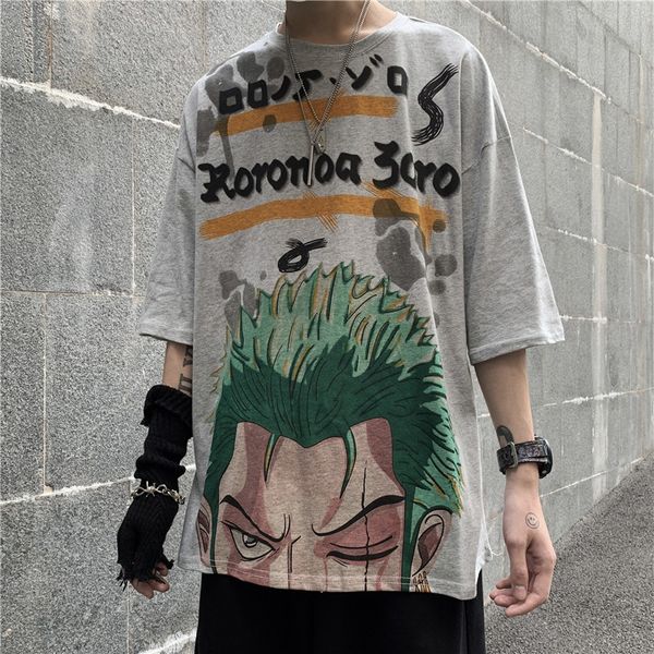 

2020 summer japan anime one piece luffy zoro t shirt male half sleeve casual cartoon tee men/women harajuku clothes loose, White;black