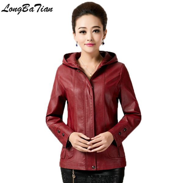 

women jackets 2020 spring and autumn clothing with a hood slim short leather coat female 5xl big size blue coats, Black