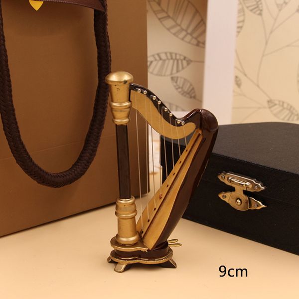 

retro desk wooden musical instrument miniature harp model home decor with case
