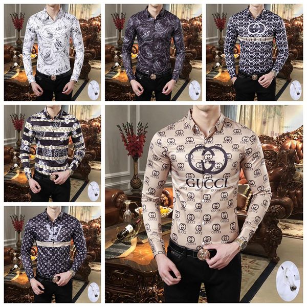 

luxury mens designer bur medusa shirts firmate business dress shirts fashion casual brand shirt print slim shirt l and v guc 120, White;black