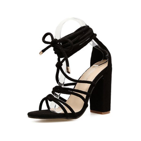

2020 summer new cross straps thick heel high heels large size wild trend fashion women sandals, Black
