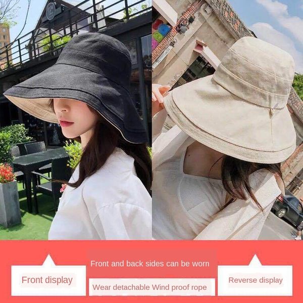 

double-sided color matching bucket edge sun bucket big fisherman hat female sun hat children's summer korean style all-match xgkwh, Blue;gray