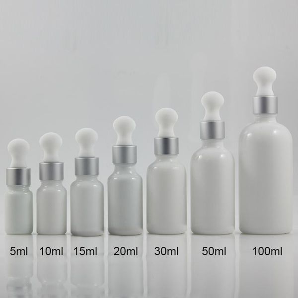 

storage bottles & jars glass white jade empty 50ml dropper bottle with matte silver collar