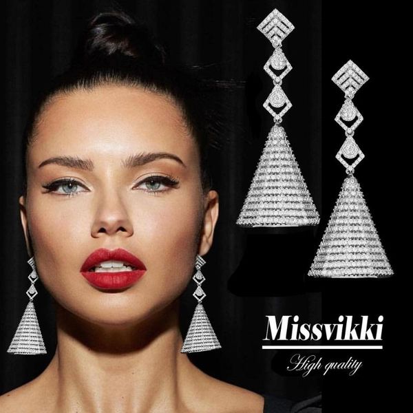 

missvikki gorgeous exquisite trendy long pendant earrings nigerian dubai bridal women wedding engagement accessories, Silver