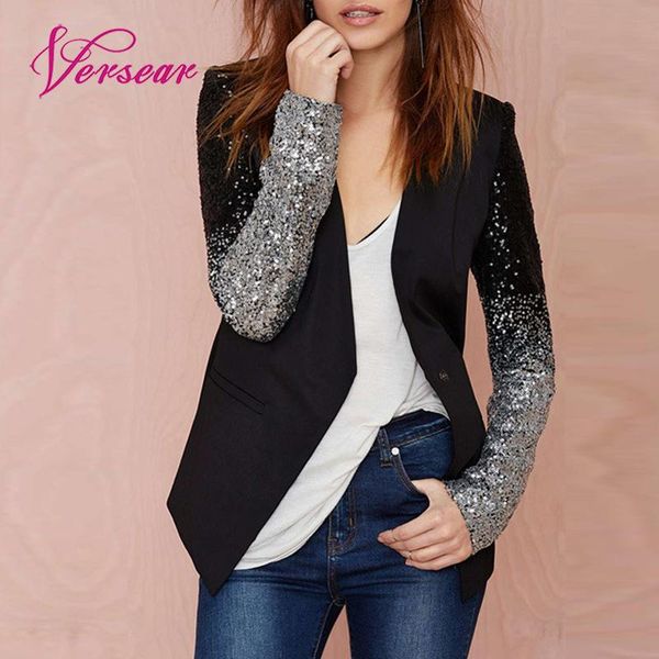

versear women chic blazer coat sparkling sequin bling long sleeve blazer elegant jacket business suit spring autumn outerwear, White;black