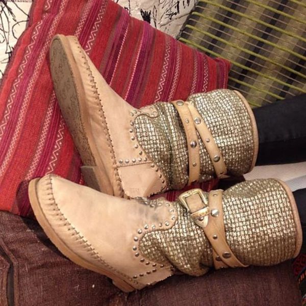 

autumn winter women boots pu leather buckle strap ladies flats shoes rivet punk female platform mid calf boots zapatos mujer, Black