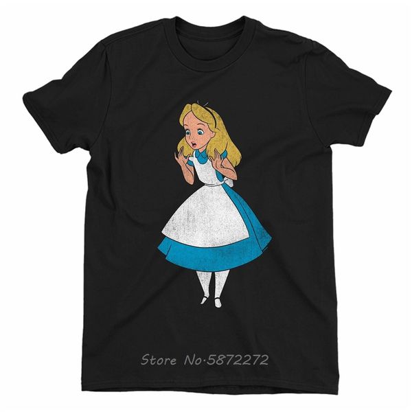 

alice in wonderland classic surprise pose tshirt men's black t-shirt basic models t shirt anime cotton o-neck tshirt tees